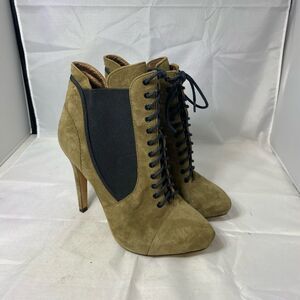 Sam Edelman Green Suede Black Closed Toe Lace Up Bootie Stiletto Heel Shoe 6